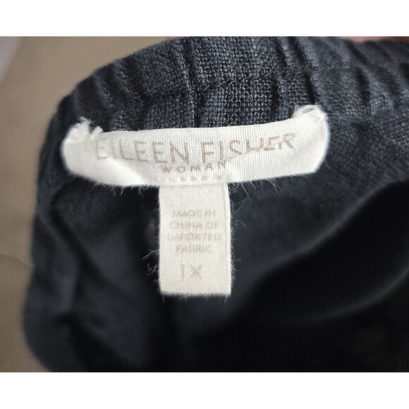 Eileen Fisher Womens Pants Size 1X Black 100% Linen Elastic Waist Cropped Plus - Picture 6 of 10